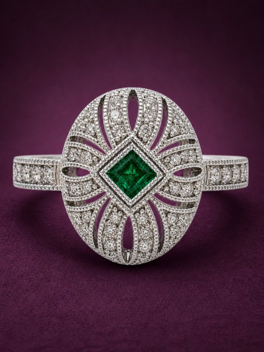 Joseph Esposito ESPO Collection Art Deco Simulated Emerald & Diamonique Ring